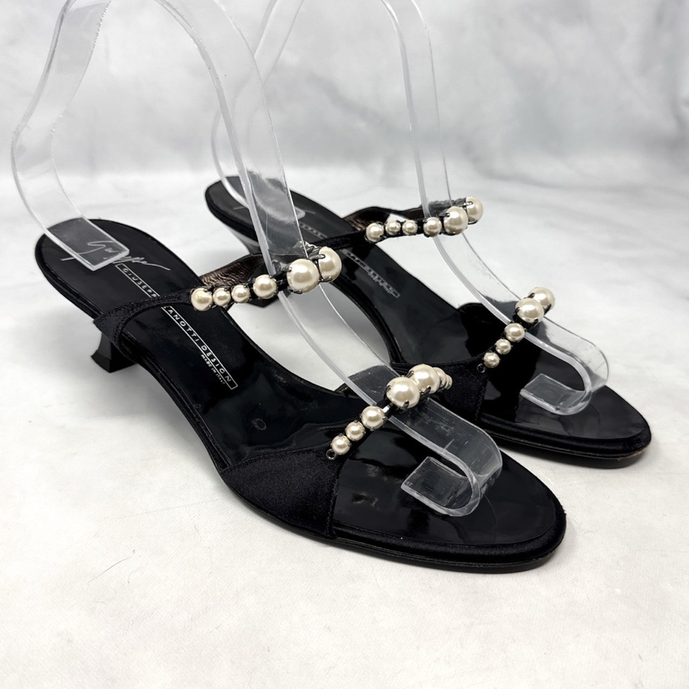 Giuseppe Zanotti Vicini Vintage Y2K Pearl Minimalist Mule Sandal Heels Black 37